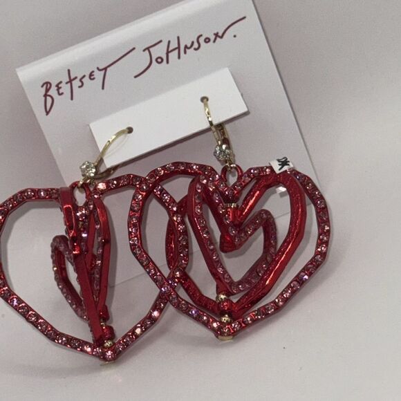 Betsey Johnson Pink Heart Earrings - Picture 7 of 7